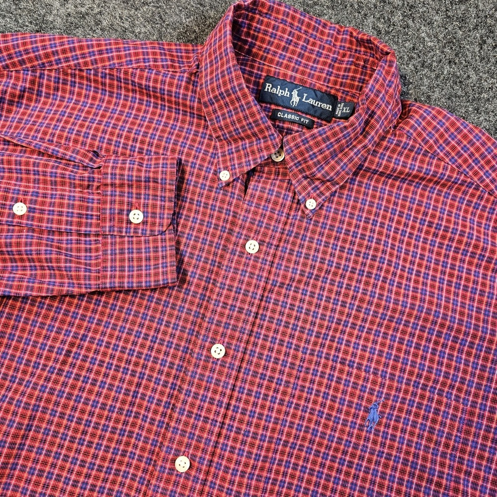 Ralph Lauren Classic Fit Button Down Shirt Mens XL Red Plaid Long Sleeve Pony